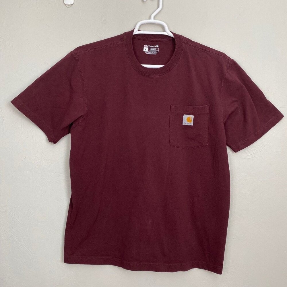 Carhartt Heavy Weight Mens Medium T shirt Maroon Red Logo K87 work shirt cotton